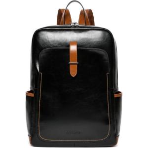 imageBOSTANTEN Leather Laptop Backpack for Women156 inch Computer Backpack Purse College Daypack Work Travel Bag BlackbrownBlack