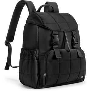 imageBOSTANTEN Puffer Backpack for Women 156 Inch College Laptop Backpack with RFID Pocket Water Resistant Casual Travel Daypack KhakiBlack