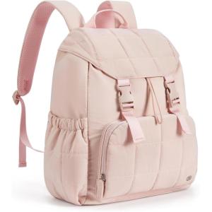 imageBOSTANTEN Puffer Backpack for Women 156 Inch College Laptop Backpack with RFID Pocket Water Resistant Casual Travel Daypack KhakiPink