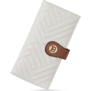 imageBOSTANTEN Slim Women Wallet Leather RFID Credit Card Holder Bifold Ladies Wallets with Zipper Coin Pocket Beige and BrownBeigeBrown