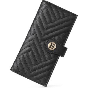 imageBOSTANTEN Slim Women Wallet Leather RFID Credit Card Holder Bifold Ladies Wallets with Zipper Coin Pocket Beige and BrownBlack