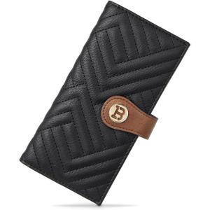 imageBOSTANTEN Slim Women Wallet Leather RFID Credit Card Holder Bifold Ladies Wallets with Zipper Coin Pocket Beige and BrownBlackBrown