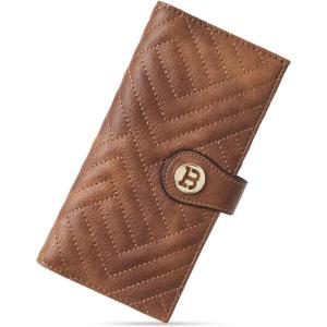 imageBOSTANTEN Slim Women Wallet Leather RFID Credit Card Holder Bifold Ladies Wallets with Zipper Coin Pocket Beige and BrownBrown