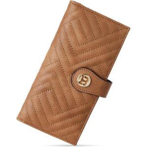imageBOSTANTEN Slim Women Wallet Leather RFID Credit Card Holder Bifold Ladies Wallets with Zipper Coin Pocket Beige and BrownCamel