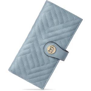 imageBOSTANTEN Slim Women Wallet Leather RFID Credit Card Holder Bifold Ladies Wallets with Zipper Coin Pocket Beige and BrownLight Blue