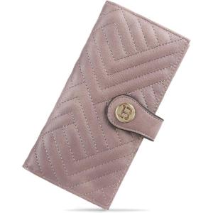imageBOSTANTEN Slim Women Wallet Leather RFID Credit Card Holder Bifold Ladies Wallets with Zipper Coin Pocket Beige and BrownLight Purple