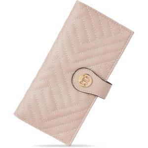 imageBOSTANTEN Slim Women Wallet Leather RFID Credit Card Holder Bifold Ladies Wallets with Zipper Coin Pocket Beige and BrownPink