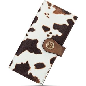 imageBOSTANTEN Slim Women Wallet Leather RFID Credit Card Holder Bifold Ladies Wallets with Zipper Coin Pocket Beige and BrownQBrown Cow Print