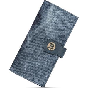 imageBOSTANTEN Slim Women Wallet Leather RFID Credit Card Holder Bifold Ladies Wallets with Zipper Coin Pocket Beige and BrownQDenim Blue