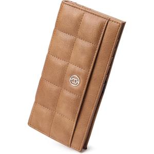 imageBOSTANTEN Slim Women Wallet Leather RFID Credit Card Holder Bifold Ladies Wallets with Zipper Coin Pocket Beige and BrownSCamel