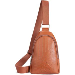 imageBOSTANTEN Sling Bag Quilted Crossbody Bags for Women Cross Body Purse Leather Fanny Pack with Adjustable Guitar StrapDred Brown