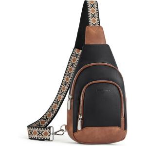 imageBOSTANTEN Sling Bag for Women Crossbody Purse Crossbody Bag Leather Chest Bag with Adjustable Guitar Strap for TravelAblack and Brown