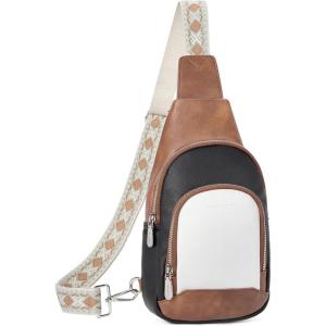 imageBOSTANTEN Sling Bag for Women Crossbody Purse Crossbody Bag Leather Chest Bag with Adjustable Guitar Strap for TravelAblack and White