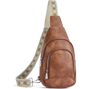 imageBOSTANTEN Sling Bag for Women Crossbody Purse Crossbody Bag Leather Chest Bag with Adjustable Guitar Strap for TravelAbrown