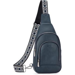 imageBOSTANTEN Sling Bag for Women Crossbody Purse Crossbody Bag Leather Chest Bag with Adjustable Guitar Strap for TravelAdeep Blue