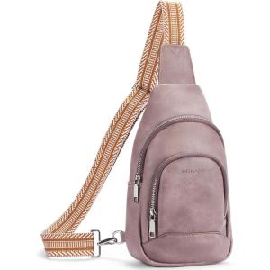 imageBOSTANTEN Sling Bag for Women Crossbody Purse Crossbody Bag Leather Chest Bag with Adjustable Guitar Strap for TravelAdeep Purple