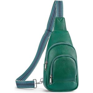 imageBOSTANTEN Sling Bag for Women Crossbody Purse Crossbody Bag Leather Chest Bag with Adjustable Guitar Strap for TravelAgreen