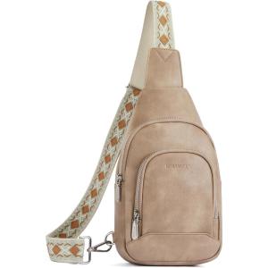imageBOSTANTEN Sling Bag for Women Crossbody Purse Crossbody Bag Leather Chest Bag with Adjustable Guitar Strap for TravelAlight Brown