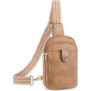 imageBOSTANTEN Small Sling Bag Crossbody Bags for Women Trendy Crossbody Purse Leather Chest BagDlight Brownmedium