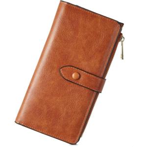 imageBOSTANTEN Womens Leather Wallets RFID Blocking Large Capacity Trifold Card Holder Ladies Phone Clutch BrownABrownoil wax