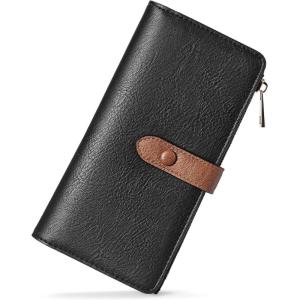 imageBOSTANTEN Womens Leather Wallets RFID Blocking Large Capacity Trifold Card Holder Ladies Phone Clutch BrownBBlackBrownoil wax