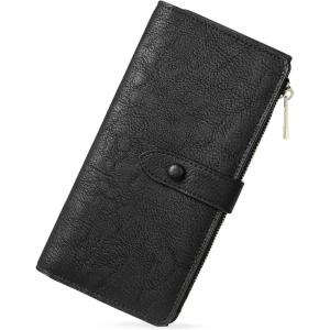 imageBOSTANTEN Womens Leather Wallets RFID Blocking Large Capacity Trifold Card Holder Ladies Phone Clutch BrownBBlackoil wax