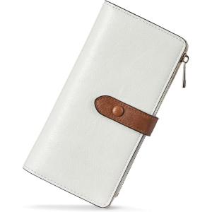 imageBOSTANTEN Womens Leather Wallets RFID Blocking Large Capacity Trifold Card Holder Ladies Phone Clutch BrownBBrownBeigeoil wax