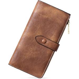 imageBOSTANTEN Womens Leather Wallets RFID Blocking Large Capacity Trifold Card Holder Ladies Phone Clutch BrownBVegan Brown