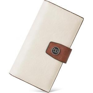 imageBOSTANTEN Womens Leather Wallets RFID Blocking Large Capacity Trifold Card Holder Ladies Phone Clutch BrownDBeigeBrown