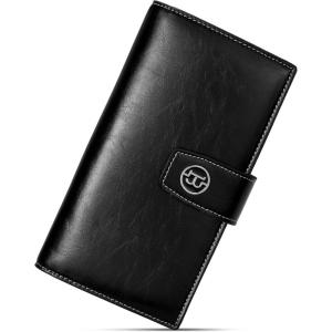 imageBOSTANTEN Womens Leather Wallets RFID Blocking Large Capacity Trifold Card Holder Ladies Phone Clutch BrownDBlack