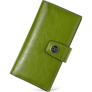 imageBOSTANTEN Womens Leather Wallets RFID Blocking Large Capacity Trifold Card Holder Ladies Phone Clutch BrownDGreen