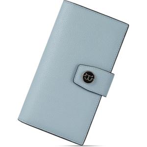 imageBOSTANTEN Womens Leather Wallets RFID Blocking Large Capacity Trifold Card Holder Ladies Phone Clutch BrownDGrey Blue