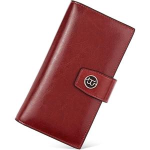 imageBOSTANTEN Womens Leather Wallets RFID Blocking Large Capacity Trifold Card Holder Ladies Phone Clutch BrownDWine Red