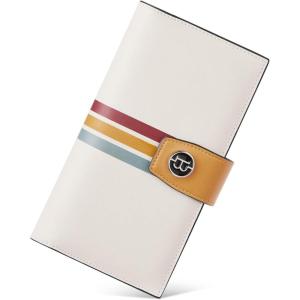imageBOSTANTEN Womens Leather Wallets RFID Blocking Large Capacity Trifold Card Holder Ladies Phone Clutch BrownDYellow Beige