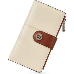 imageBOSTANTEN Womens Leather Wallets RFID Blocking Large Capacity Trifold Card Holder Ladies Phone Clutch BrownFBeigeBrownDouble Zipper
