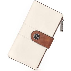 imageBOSTANTEN Womens Leather Wallets RFID Blocking Large Capacity Trifold Card Holder Ladies Phone Clutch BrownFBeigeBrownVegan