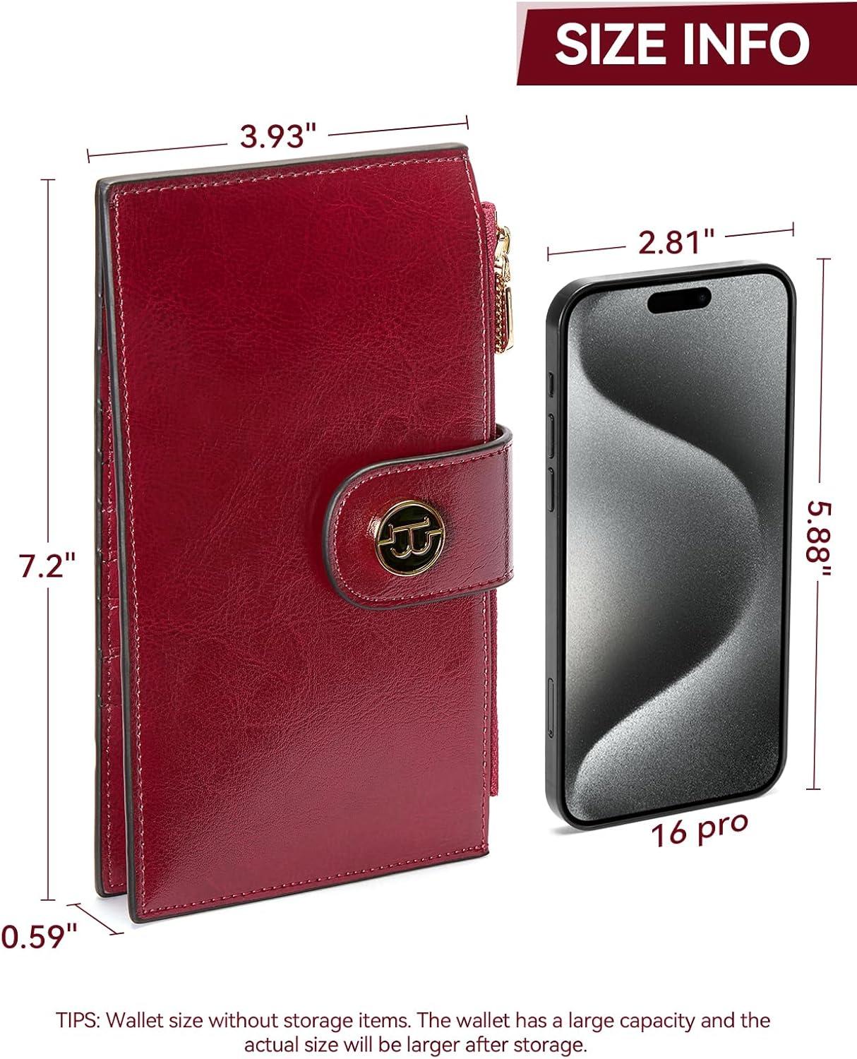 imageBOSTANTEN Leather Wallets for Women Large RFID Blocking Slim Bifold Purse Card Holder with Zipper Pocket5WineRed