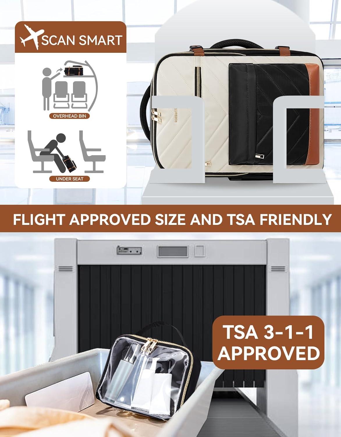 imageBOSTANTEN Travel Backpack For Women TSA Carry On Backpack for Airplanes Personal Item Backpack Fits 156 Inch Laptop with USBTypeC Charging Port Weekender Overnight Daypack with 2 Packing CubesBeigeblackbrown3pcs