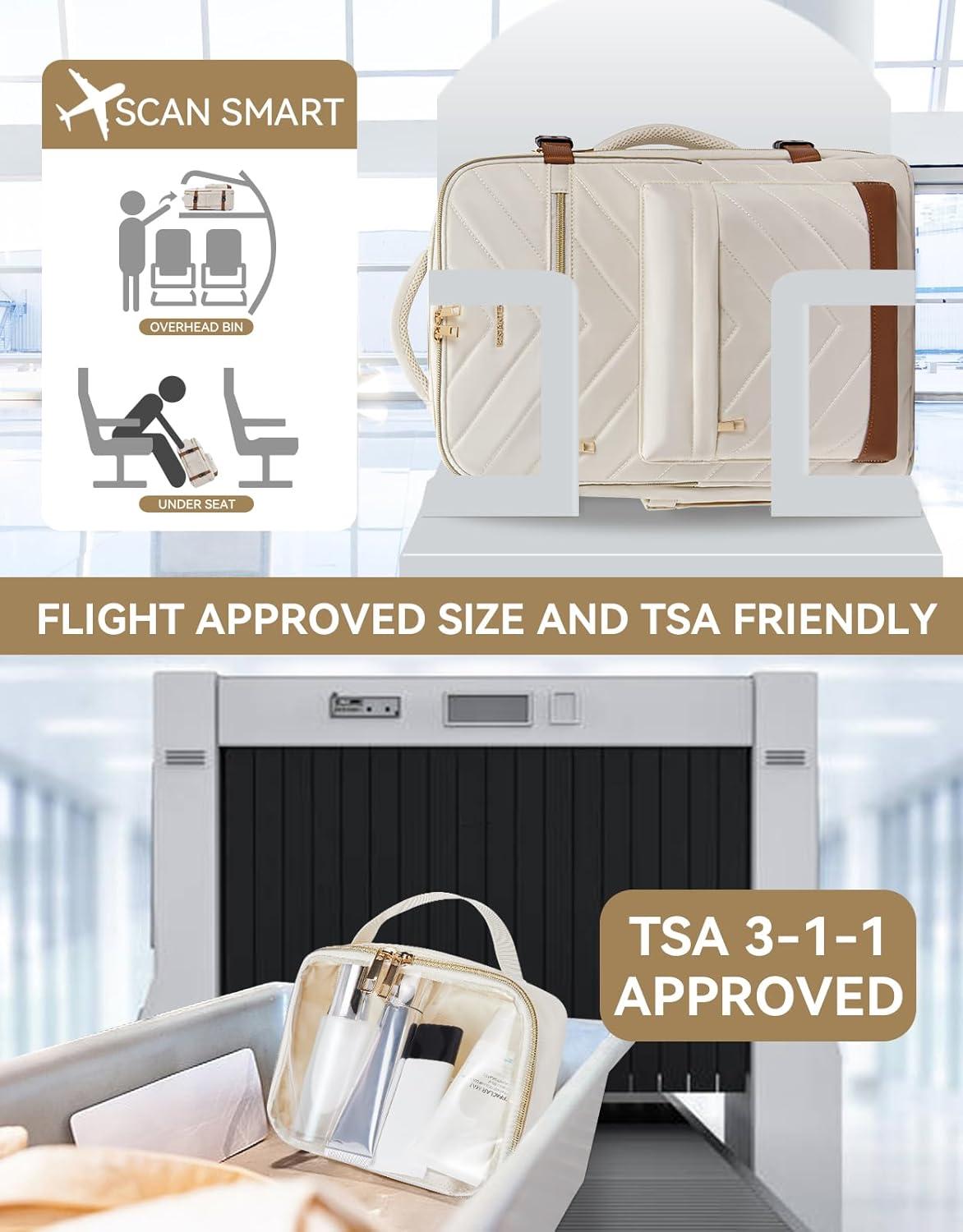 imageBOSTANTEN Travel Backpack For Women TSA Carry On Backpack for Airplanes Personal Item Backpack Fits 156 Inch Laptop with USBTypeC Charging Port Weekender Overnight Daypack with 2 Packing CubesBeigebrown3pcs