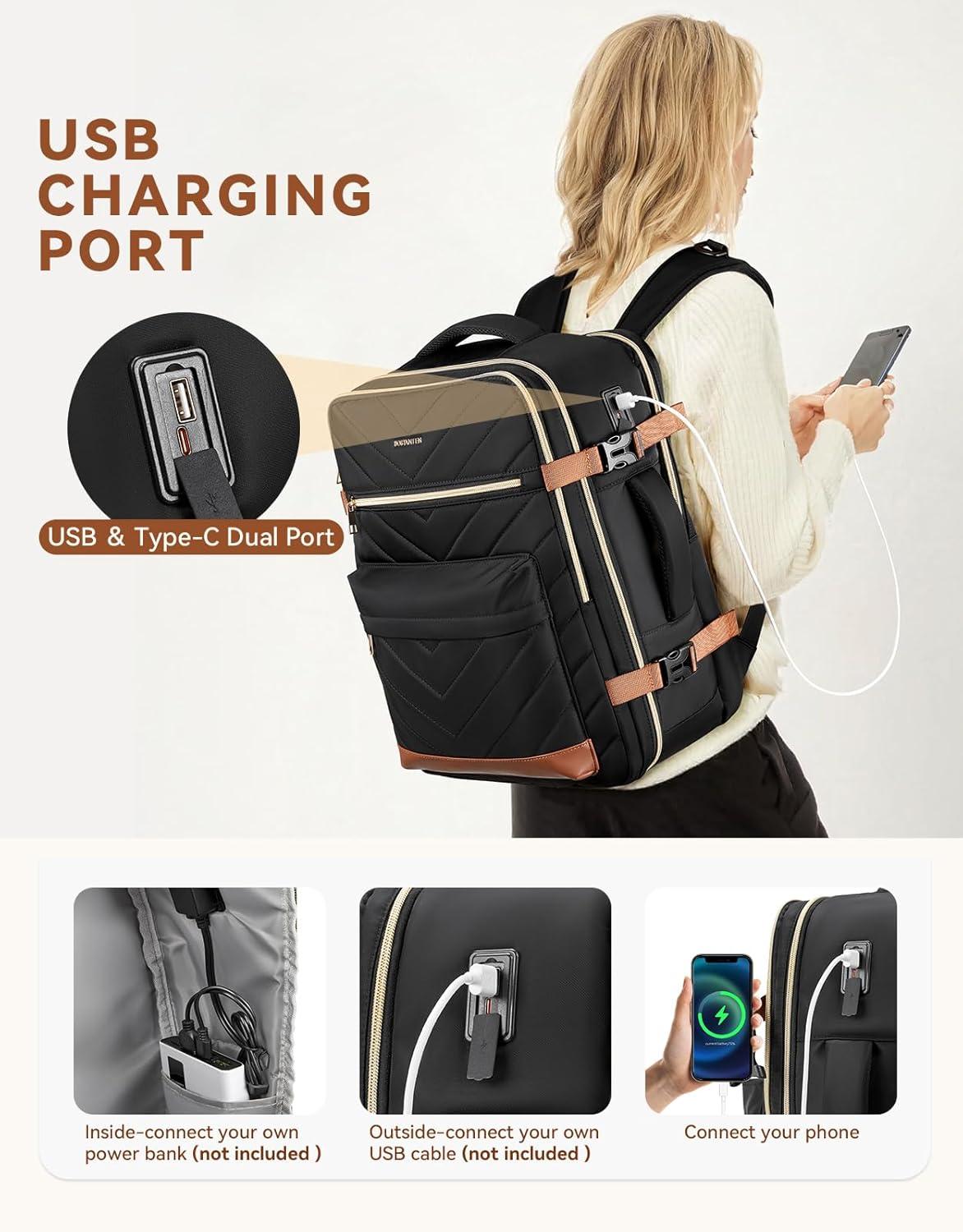 imageBOSTANTEN Travel Backpack For Women TSA Carry On Backpack for Airplanes Personal Item Backpack Fits 156 Inch Laptop with USBTypeC Charging Port Weekender Overnight Daypack with 2 Packing CubesBlackbrown3pcs