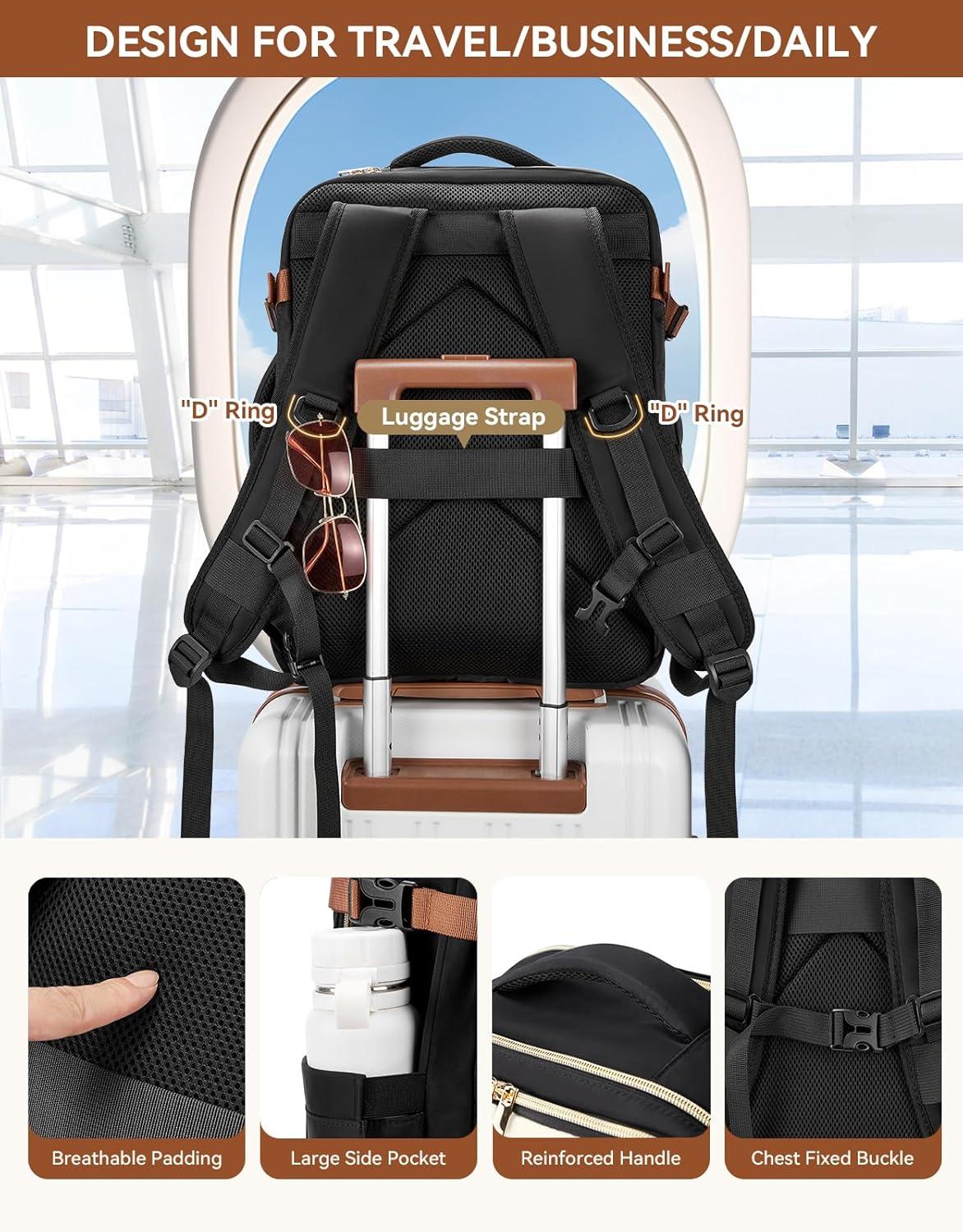 imageBOSTANTEN Travel Backpack For Women TSA Carry On Backpack for Airplanes Personal Item Backpack Fits 156 Inch Laptop with USBTypeC Charging Port Weekender Overnight Daypack with 2 Packing CubesBeigeblackbrown3pcs