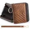 imageBOSTANTEN Credit Card Holder Wallet RFID Double Zipper Small Wallet for Women Leather Keychain Wallet with Tassel BlueBrownBlack