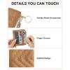 imageBOSTANTEN Credit Card Holder Wallet RFID Double Zipper Small Wallet for Women Leather Keychain Wallet with Tassel BlueCamel