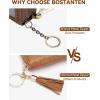 imageBOSTANTEN Credit Card Holder Wallet RFID Double Zipper Small Wallet for Women Leather Keychain Wallet with Tassel BlueTasselBeigeBrown