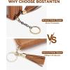 imageBOSTANTEN Credit Card Holder Wallet RFID Double Zipper Small Wallet for Women Leather Keychain Wallet with Tassel BlueTasselBrown