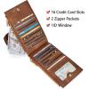 imageBOSTANTEN Leather Wallets for Women Large RFID Blocking Slim Bifold Purse Card Holder with Zipper Pocket3BrownVegan