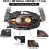 imageBOSTANTEN Small Crossbody Purse for Women Triple Zip Cell Phone Leather Handbag with Colored Shoulder StrapBlack