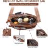 imageBOSTANTEN Small Crossbody Purse for Women Triple Zip Cell Phone Leather Handbag with Colored Shoulder StrapP01beige With Brown