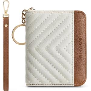 imageBOSTANTEN Credit Card Holder Wallet RFID Double Zipper Small Wallet for Women Leather Keychain Wallet with Tassel BlueBeigeBrown