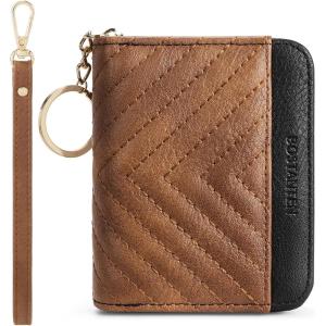 imageBOSTANTEN Credit Card Holder Wallet RFID Double Zipper Small Wallet for Women Leather Keychain Wallet with Tassel BlueBrownBlack